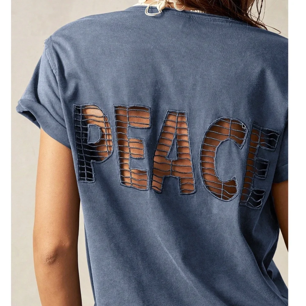 Peace Cutout Back Short Sleeve Tee - Blue - Picture 1 of 5